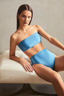 Timeless Blue High-Leg Bandeau Bikini Detail