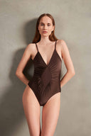 Timeless Brown Frilled Swimsuit Front