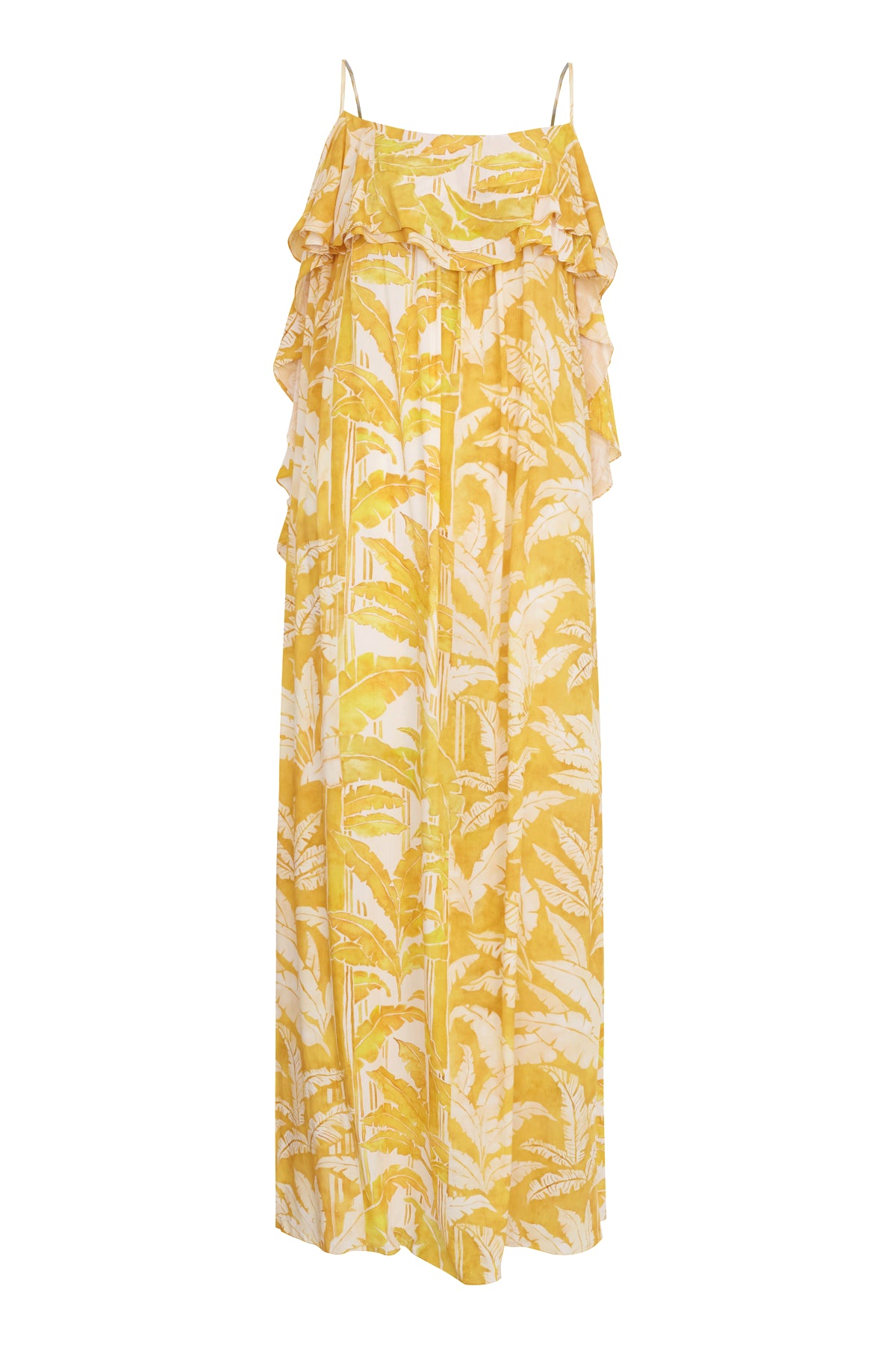 Tropical Leaves Long Dress With Straps