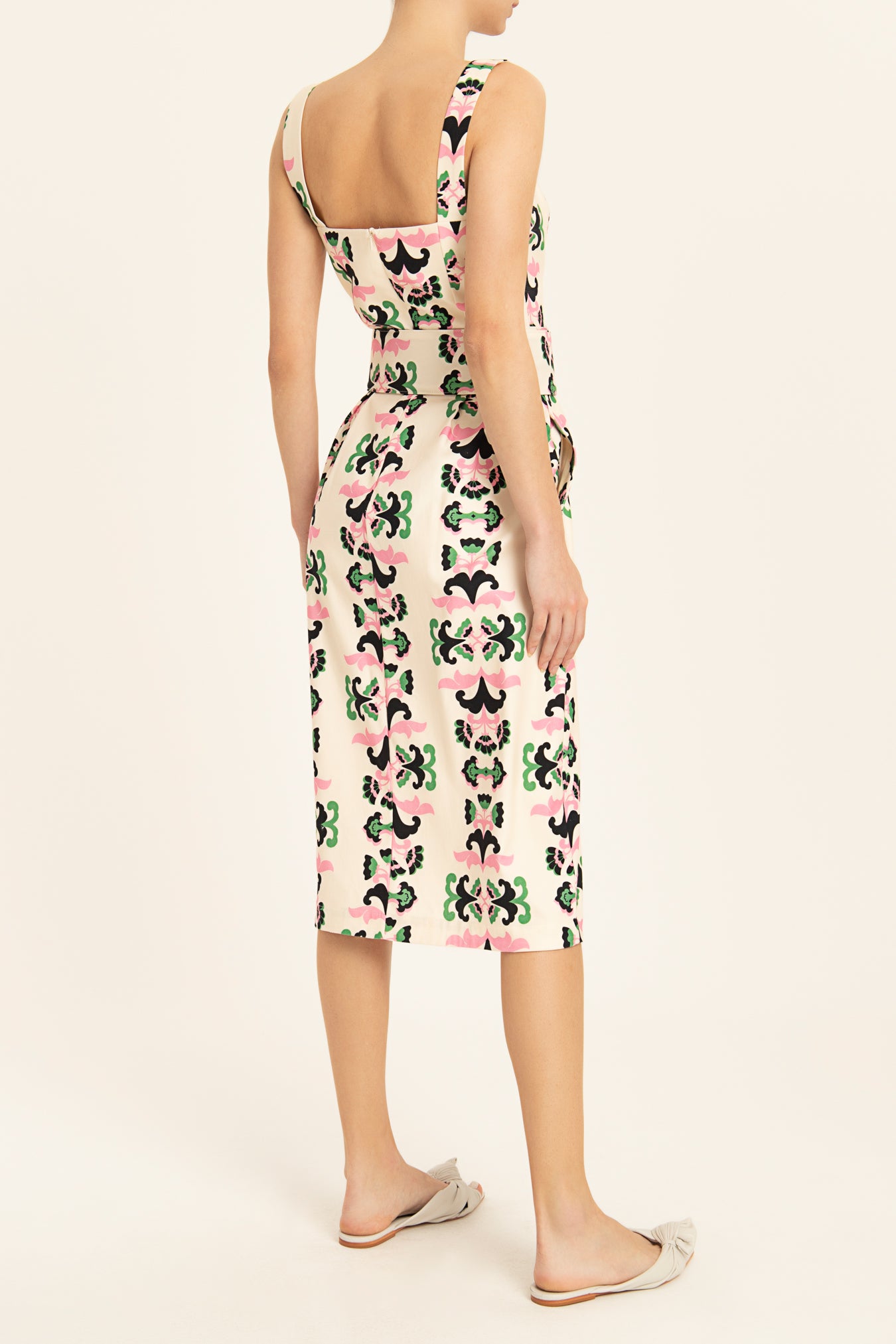 Twisted Flower Midi Dress With Straps Back