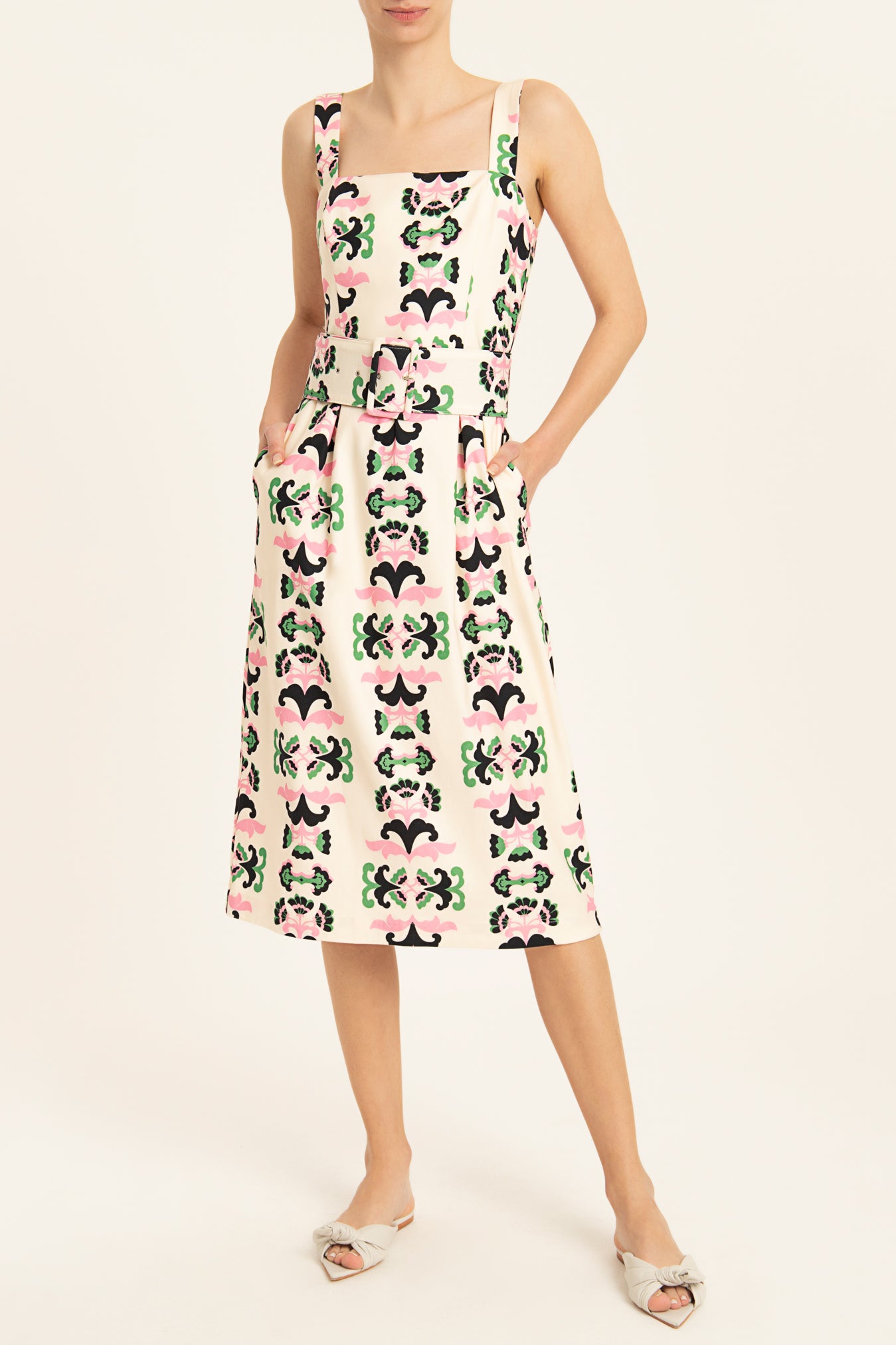 Twisted Flower Midi Dress With Straps Front