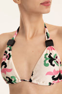 Twisted Flower Off White Long Triangle Bikini Top Detail