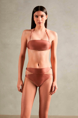 Vintage Orchid Solid High-Waisted Cut-Out Bikini Brown Front