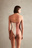 Vintage Orchid Bicolor Strapless Swimsuit Brown and Off White Back