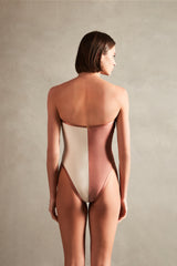 Vintage Orchid Bicolor Strapless Swimsuit Brown and Off White Back