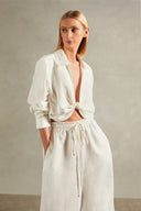 Vintage Orchid Solid Cropped Knot Shirt Off White Front