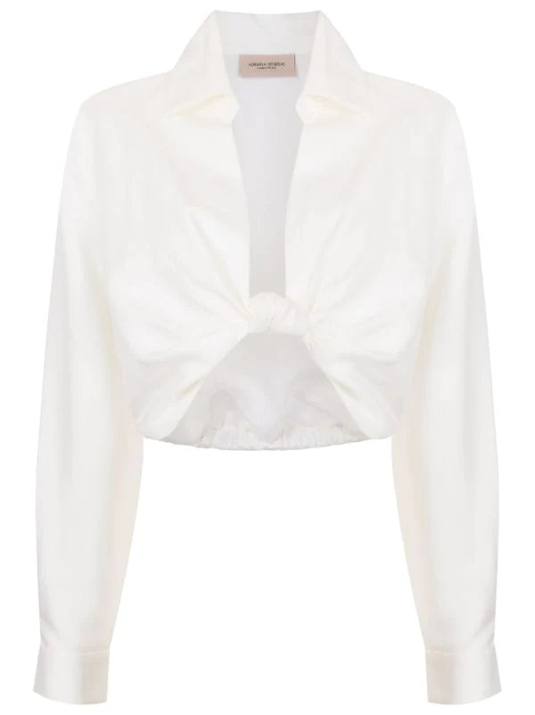Vintage Orchid Solid Cropped Knot Shirt Off White Product