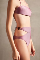 Vintage Orchid Solid High-Waisted Cut-Out Bikini Purple Close Up