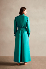 Vintage Orchid Solid Wide-Leg Pants Turquoise Back