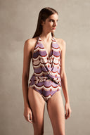 Vintage Waves Halterneck Swimsuit Front