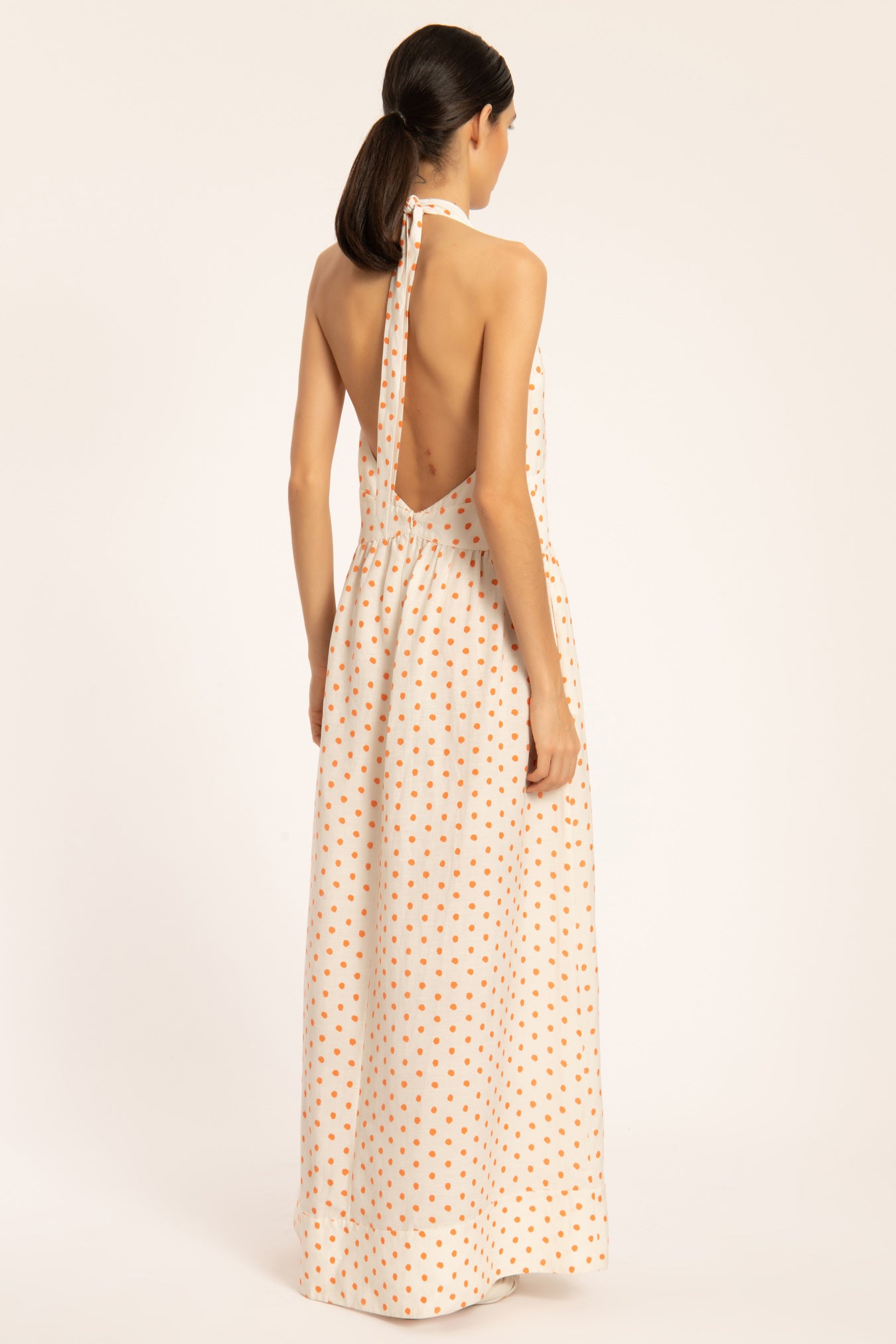 Tangerine Pois Halterneck Long Dress