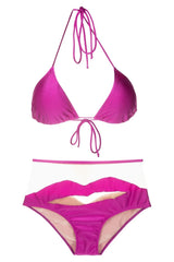 Lipstick Solid High-Waisted Tulle Bikini