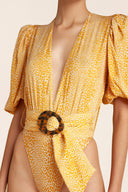 Tortoise V-Neck Bodysuit With Belt