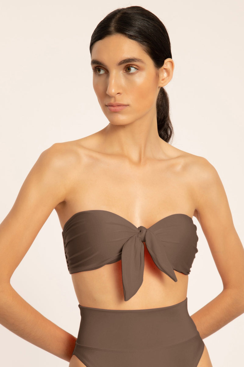 Solid High-leg Strapless Bikini With Knot
