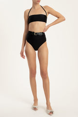 Solid Hot Pants Bikini With Buckle Detail