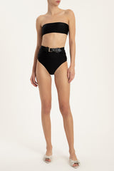 Solid Hot Pants Bikini With Buckle Detail