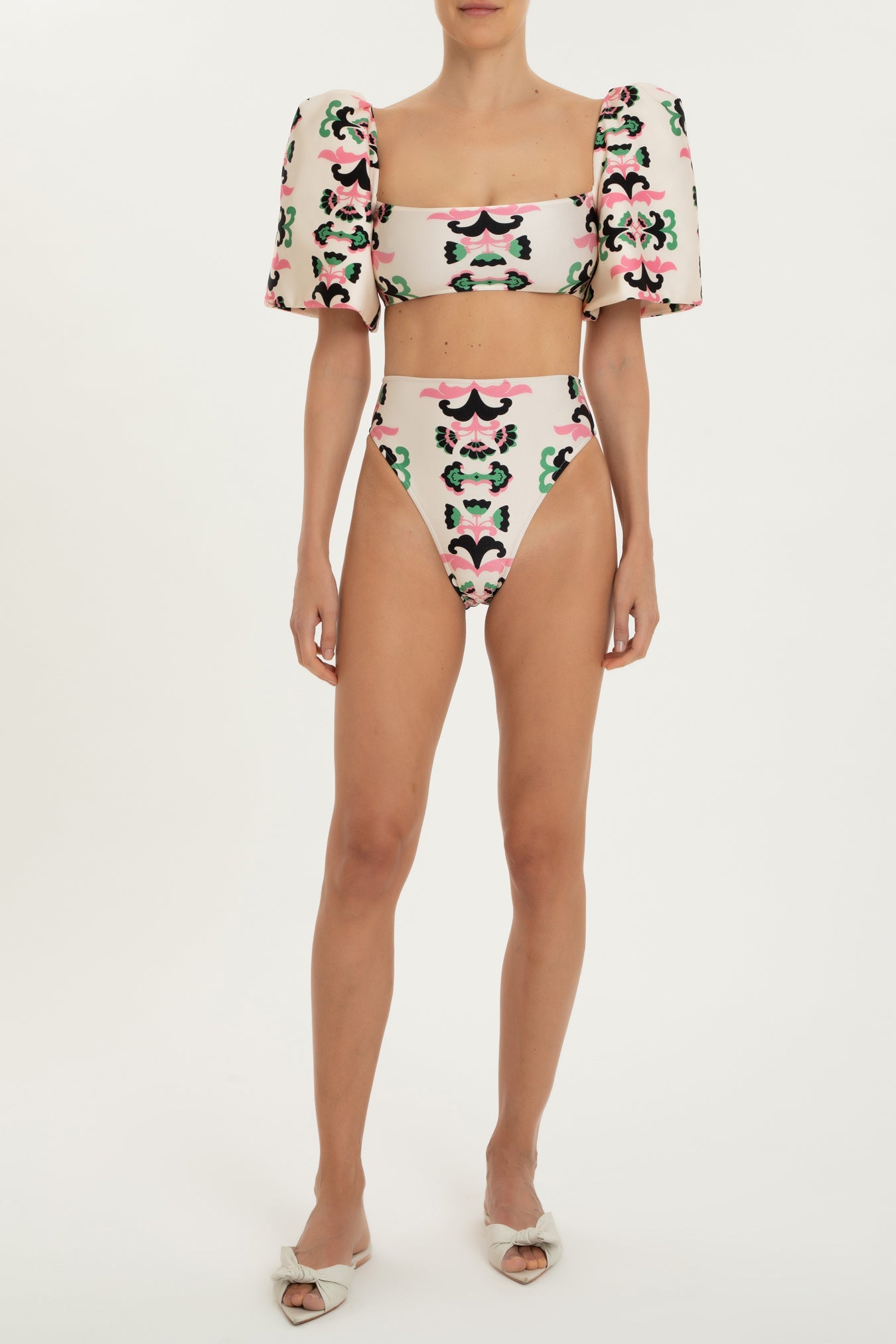 Twisted Flower High-leg Puff-sleeved Bikini