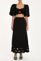 Moves Color Puff-sleeved Cropped Blouse