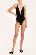 Bain Couture Plunge Black Swimsuit With Bow Front