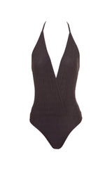 A basic yet sofisticated body, in a delicate black lace, with crossed panels at front