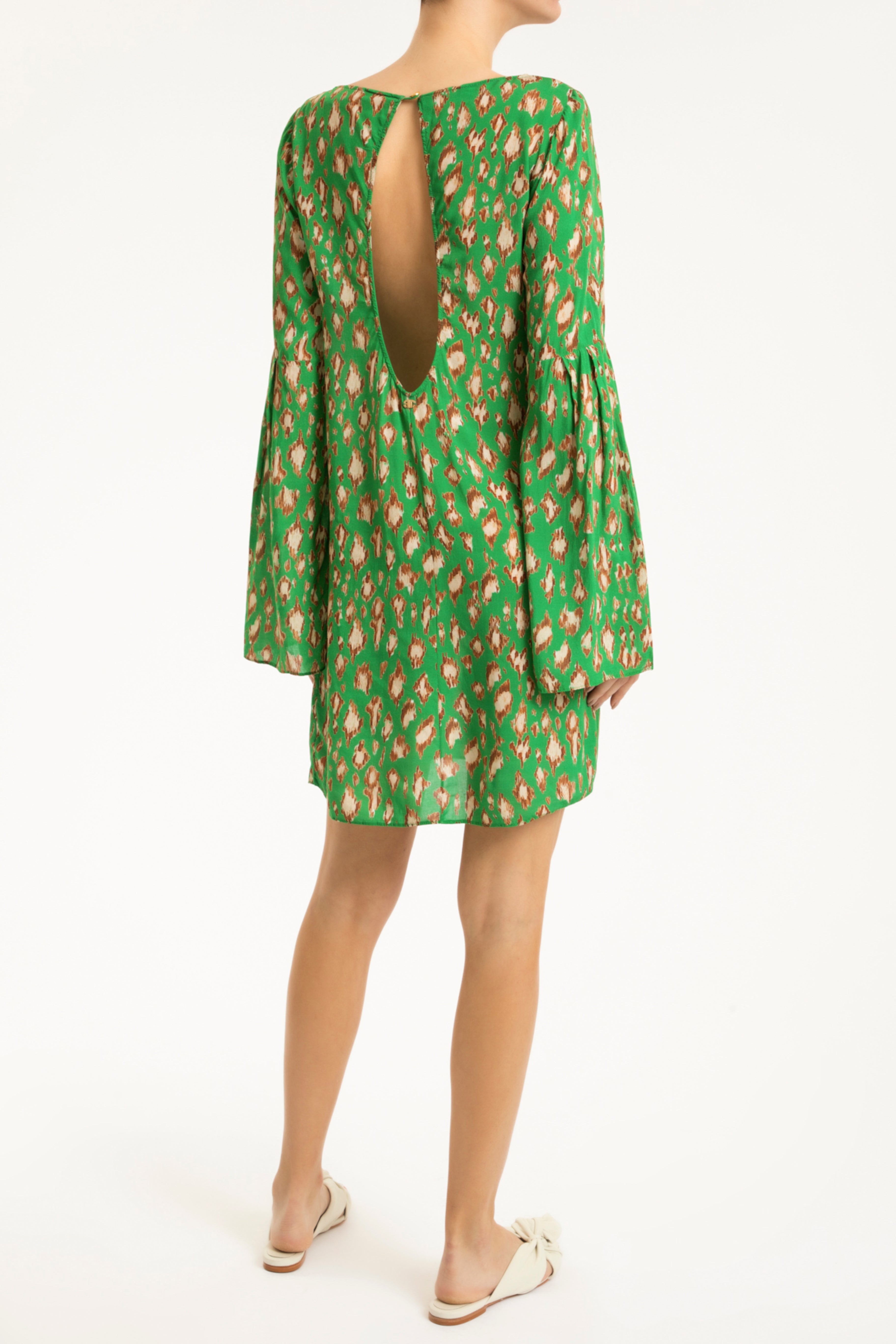 Brush Leopard Print Green Short Dress Back