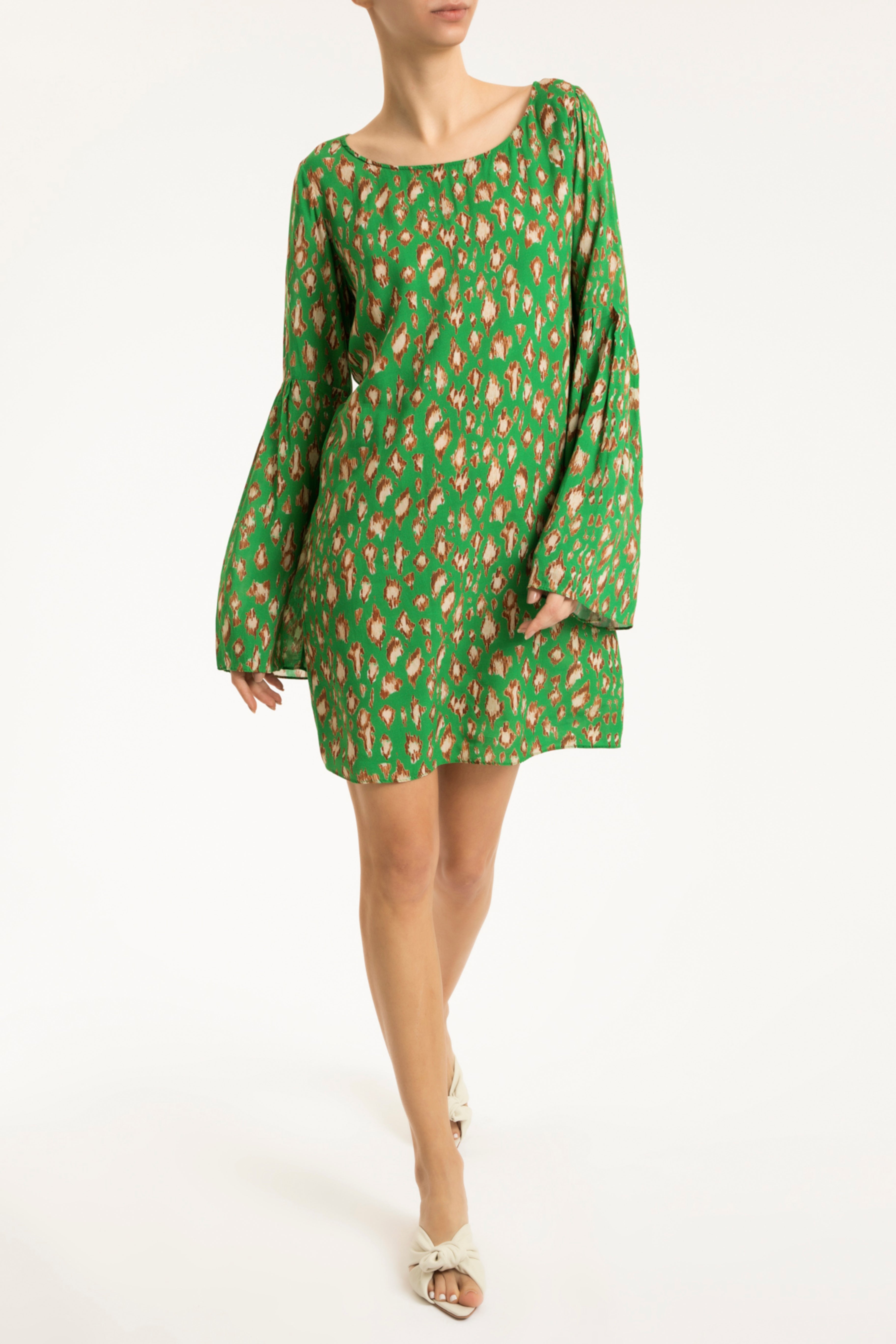 Brush Leopard Print Green Short Dress Front