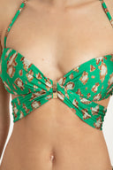Brush Leopard Print Green Wraparound Bikini Top Detail