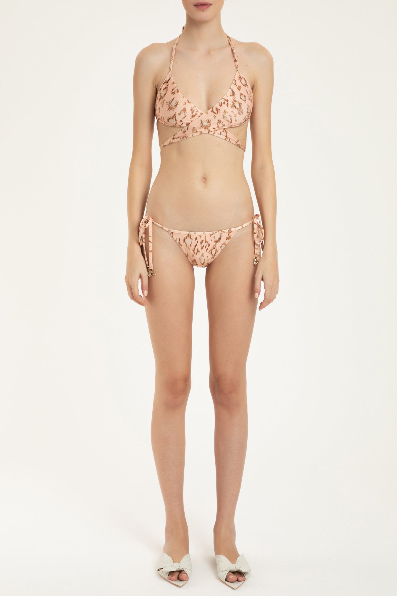 Brush Leopard Print Pink Halterneck Bikini Front