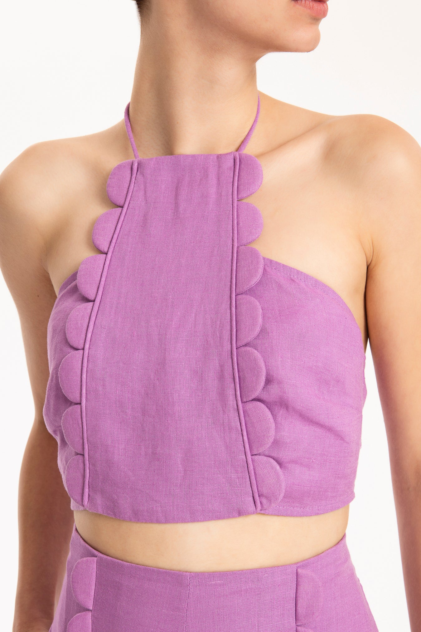 Bubble Purple Cropped Halter Top Detail