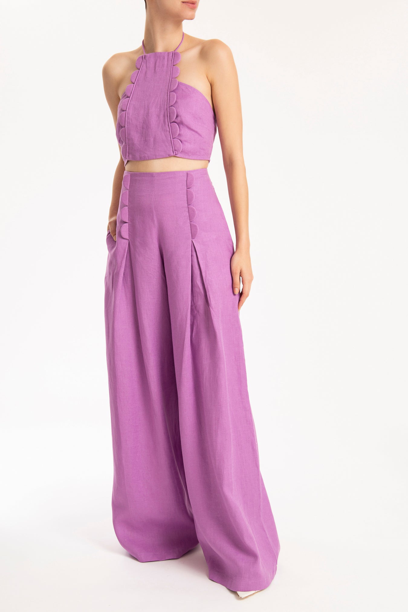 Bubble Purple Cropped Halter Top Front