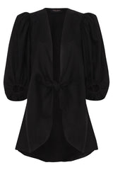Solid Shirt With Voluminous Sleeves And Knot