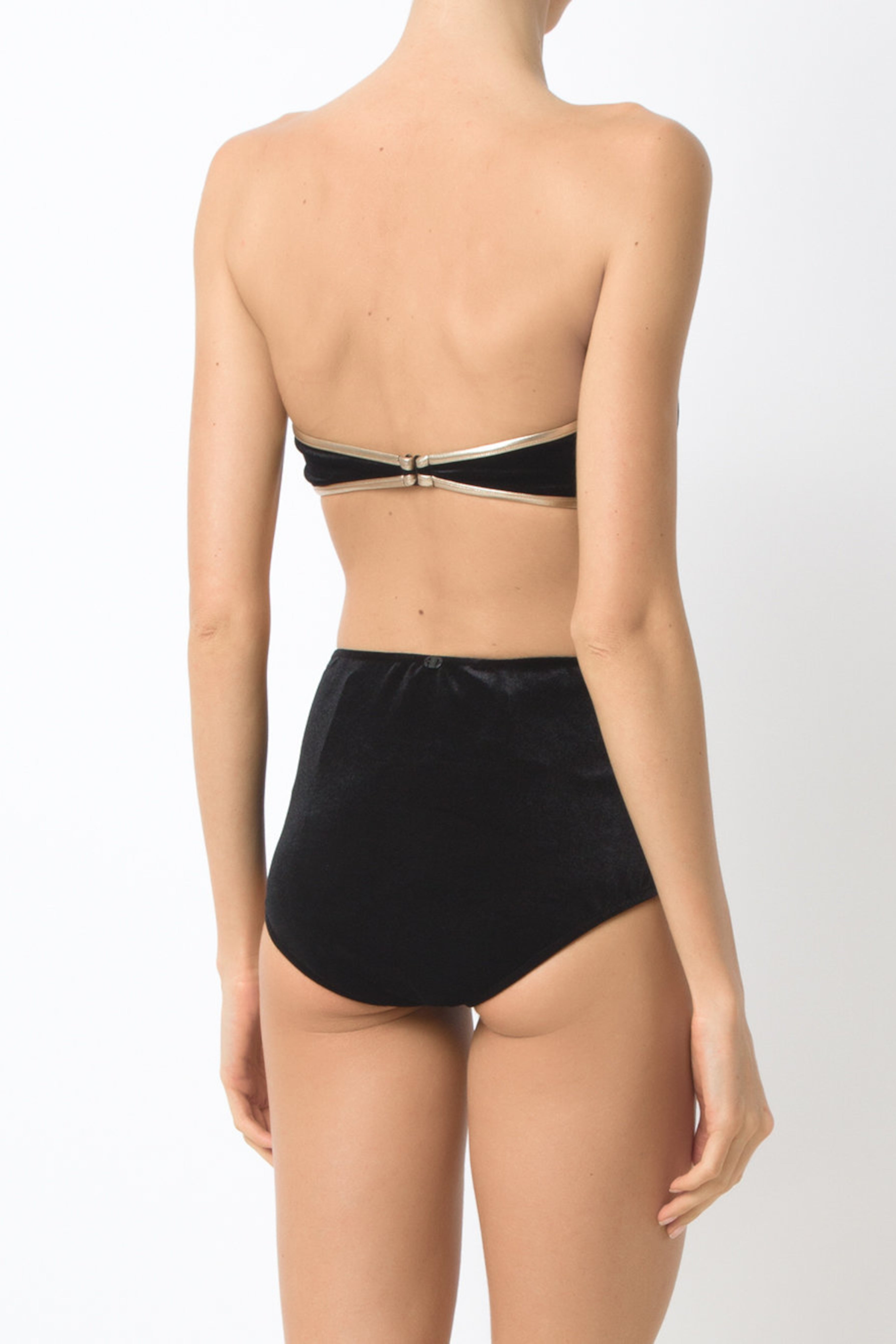 Cavaliere Black Velvet Hot Pants Bikini with Gold Detail Back