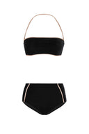Cavaliere Black Velvet Hot Pants Bikini with Gold Detail Product Front