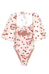 Cherry Bomb Off White Puff-Sleeved High-Leg Swimsuit Product
