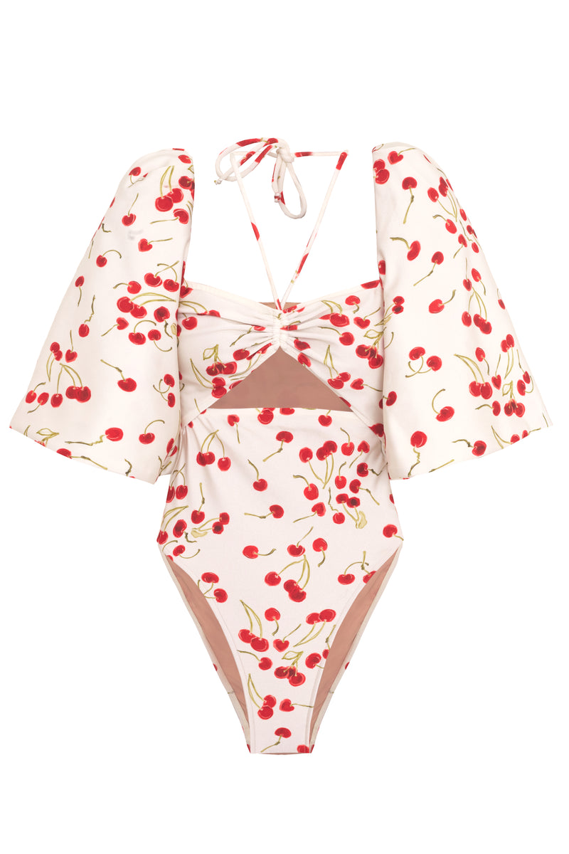Cherry Bomb Off White Puff-Sleeved High-Leg Swimsuit Product