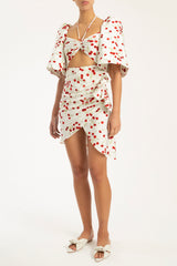 Cherry Bomb Off White Puff-Sleeved High-Leg Swimsuit With Skirt