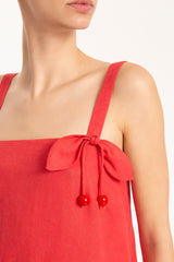 Cherry Bomb Solid Red Long Dress With Straps Detail