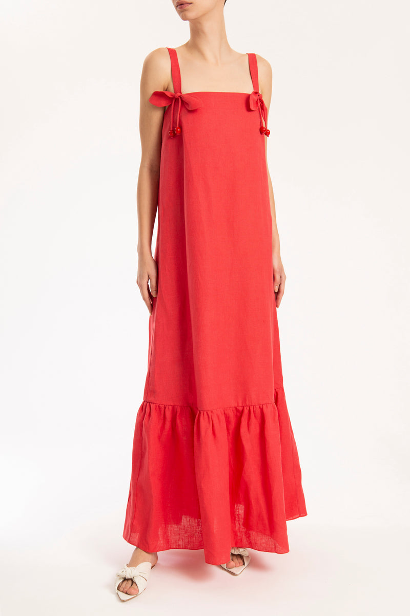 Cherry Bomb Solid Red Long Dress With Straps Front