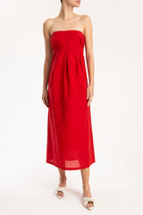 Cherry Bomb Solid Strapless Long Dress Front