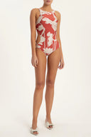 Chinese Monkey Coral Bodysuit Front