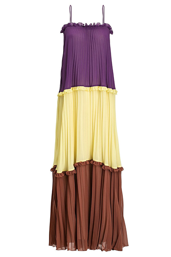 This long dress is made from plissé chiffon and inspired from beautiful colors from Cinque Terre, Italy