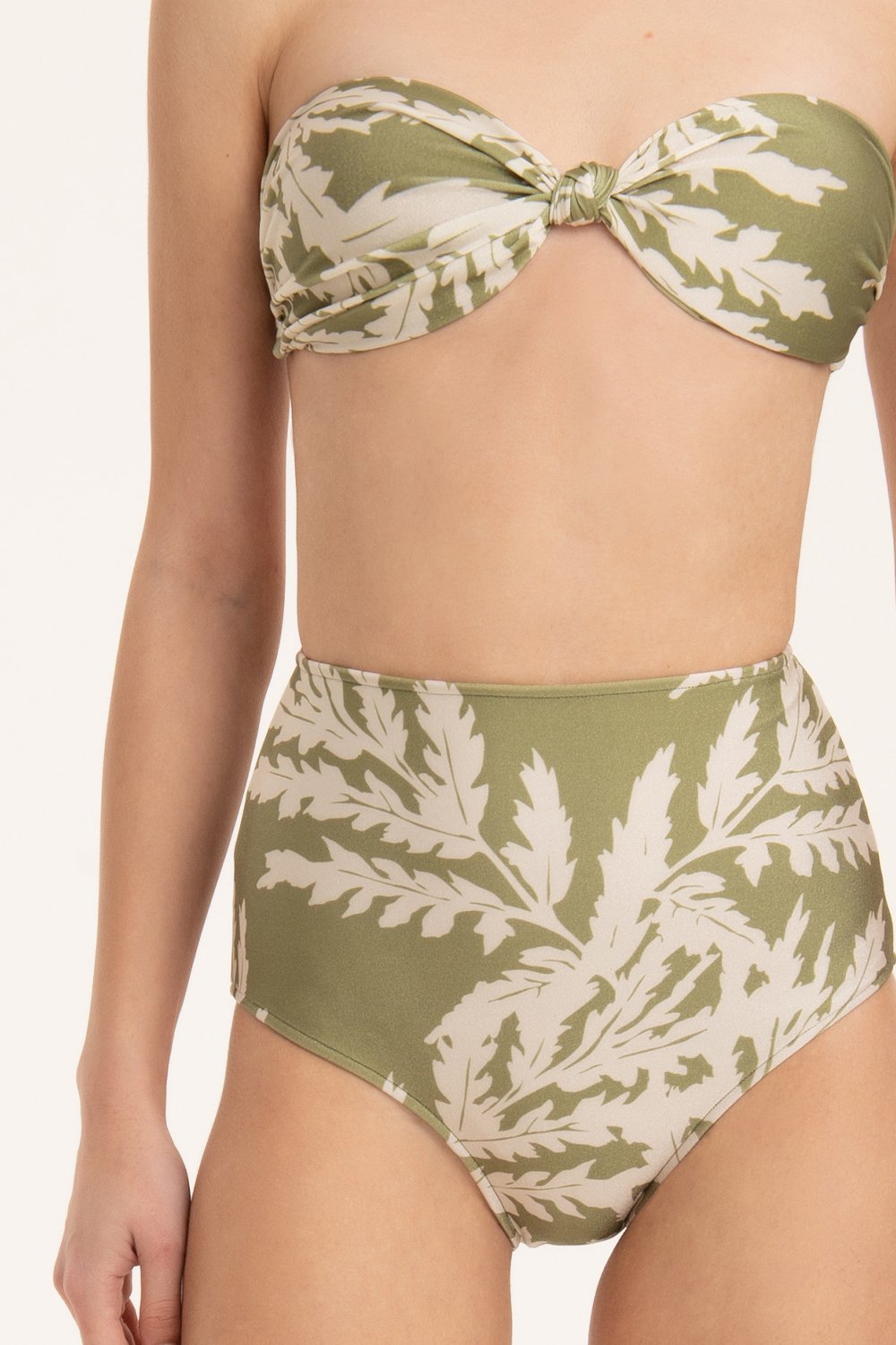 Classic Foliage Strapless High-Waisted Bikini Detail