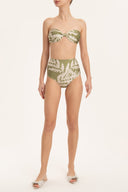 Classic Foliage Strapless High-Waisted Bikini Front