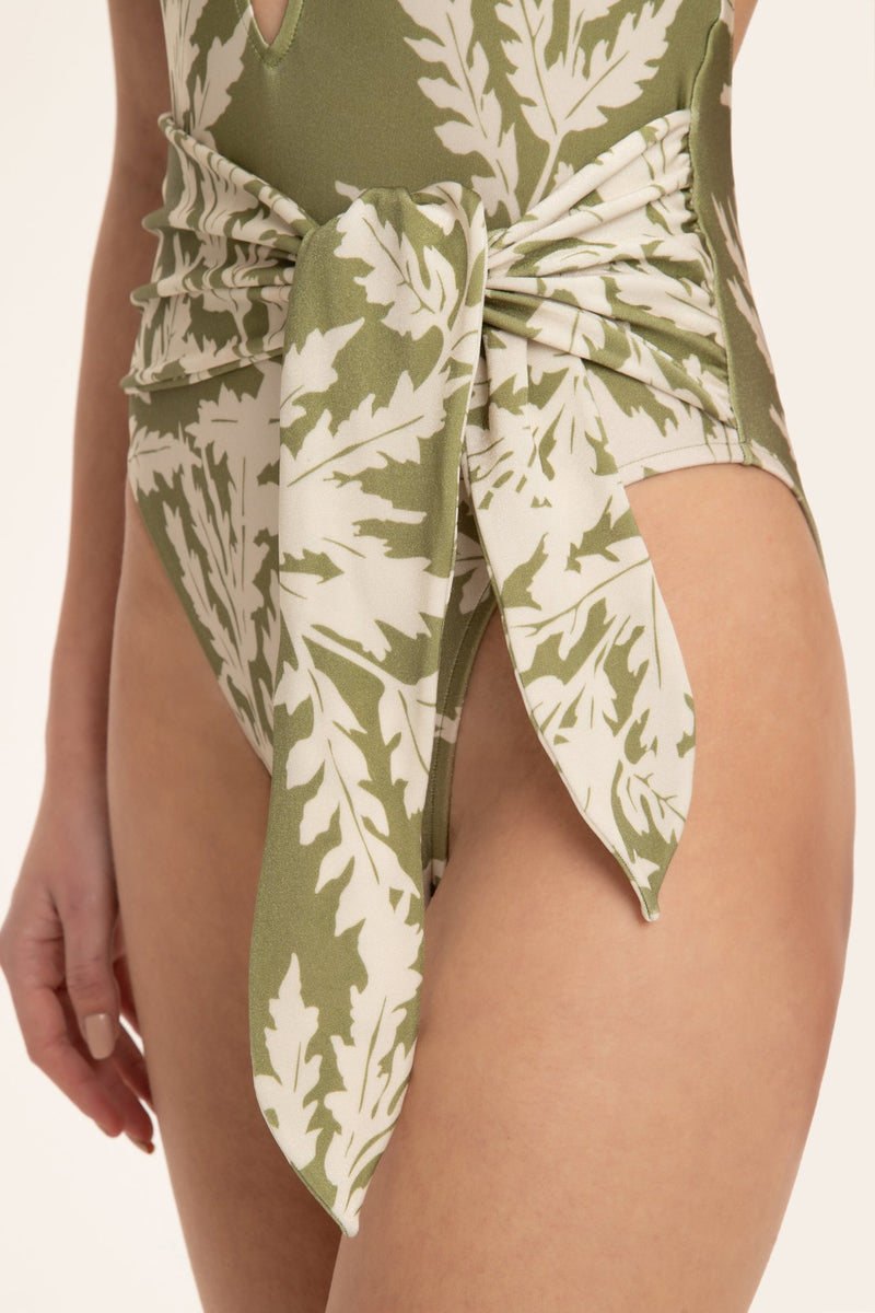 Classic Foliage Halterneck Swimsuit With Knot Detail