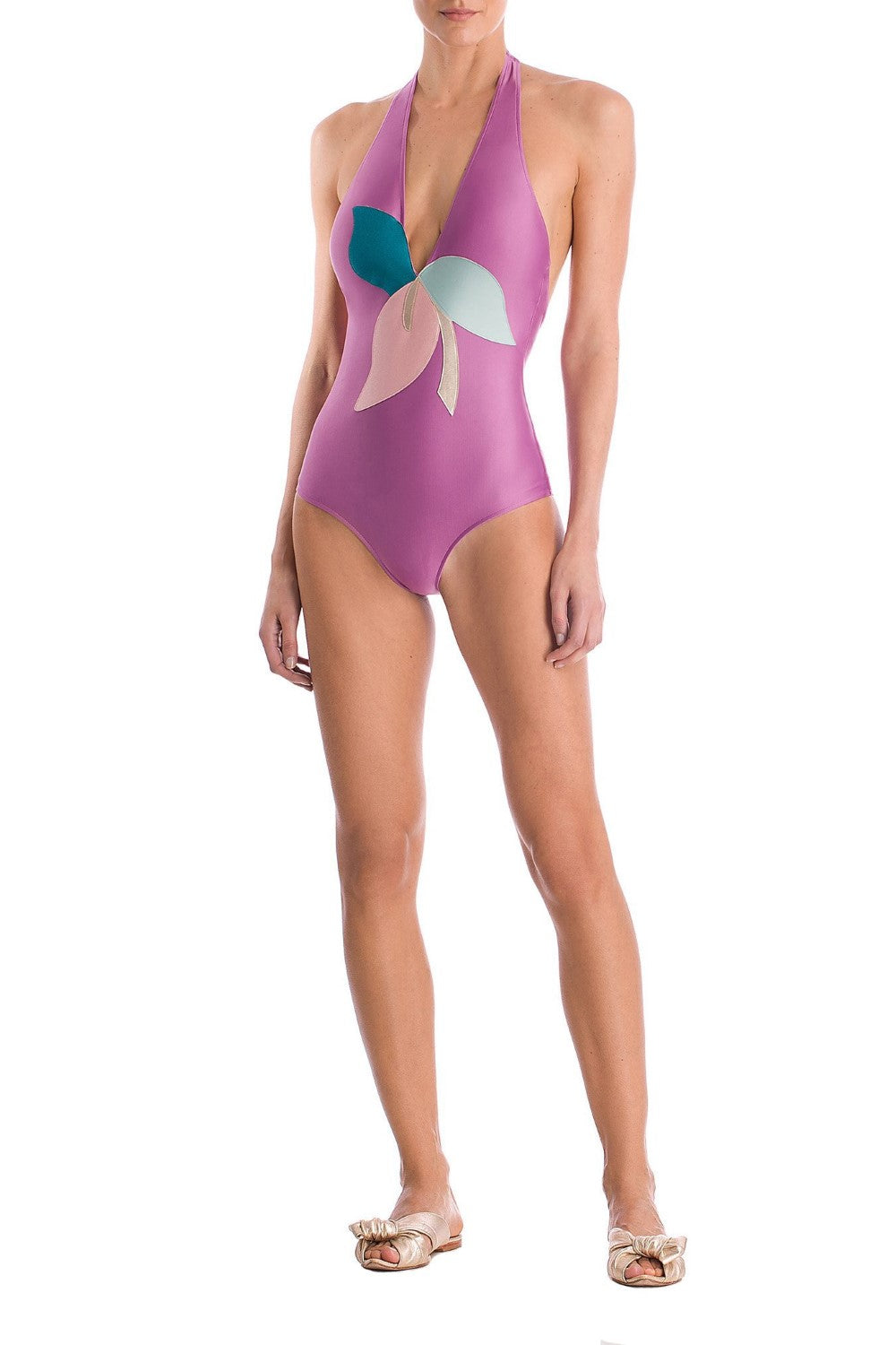 Colorful Flowers Halterneck Swimsuit Front