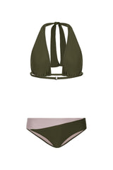 This halterneck long triangle bikini set is made in Brazil from a stretch swim fabric and offer a low-rise fit