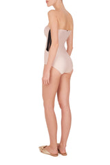 Sometimes all we need is a timeless piece like this sophisticated swimsuit in pale rose with black detail