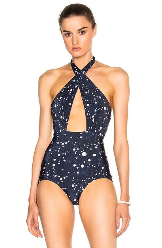 Constellation Blue Halterneck Swimsuit Front