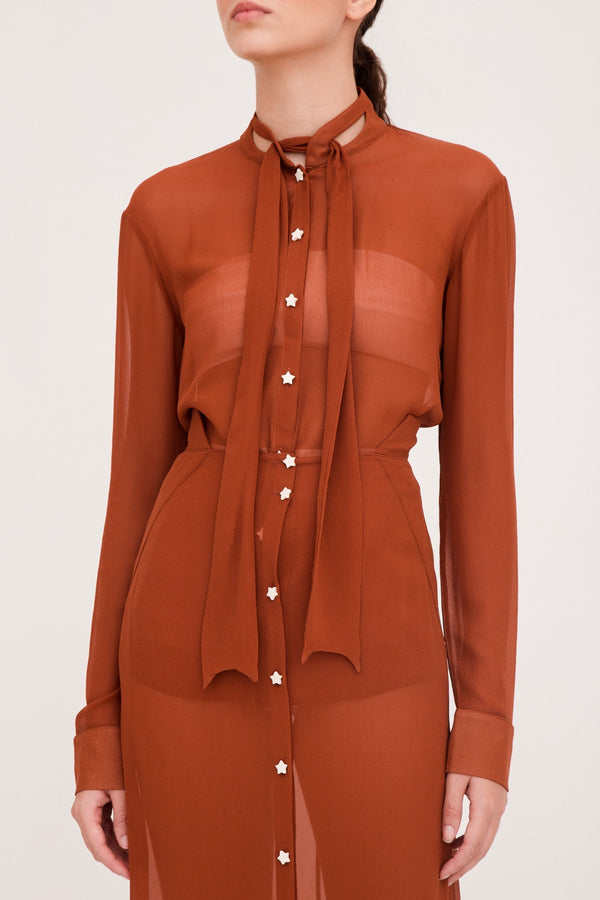 Constellation Copper Long Sleeve Shirt With Tie Detail