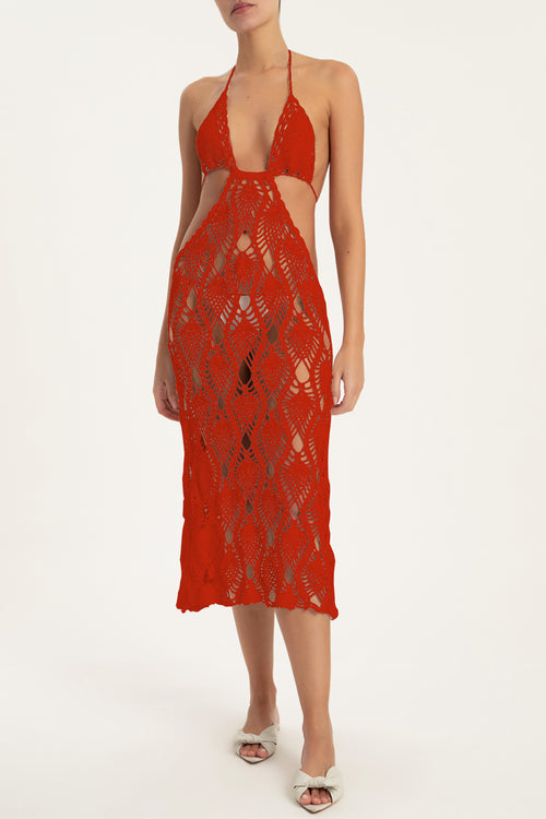 Jacquard Striped Crochet Long Dress